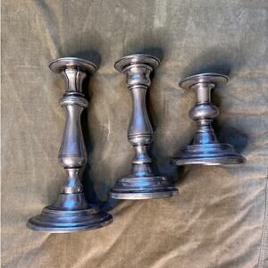 Vintage (3) Eddie Bauer REAL Pewter Candlestick Holders Trio